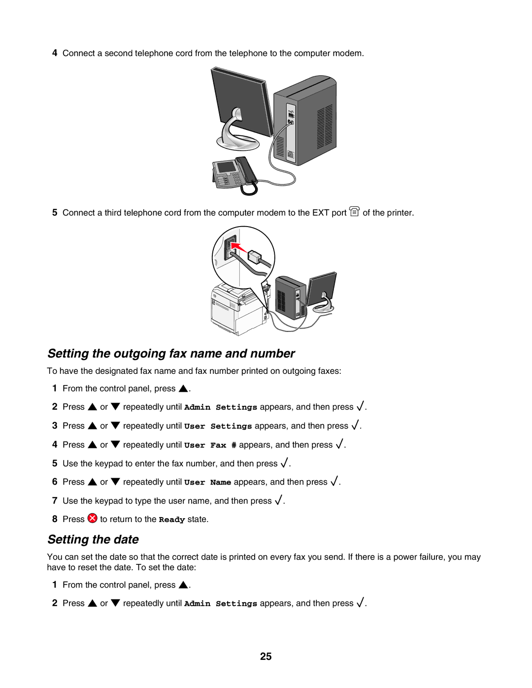 Lexmark X502N, X500n manual Setting the outgoing fax name and number, Setting the date 