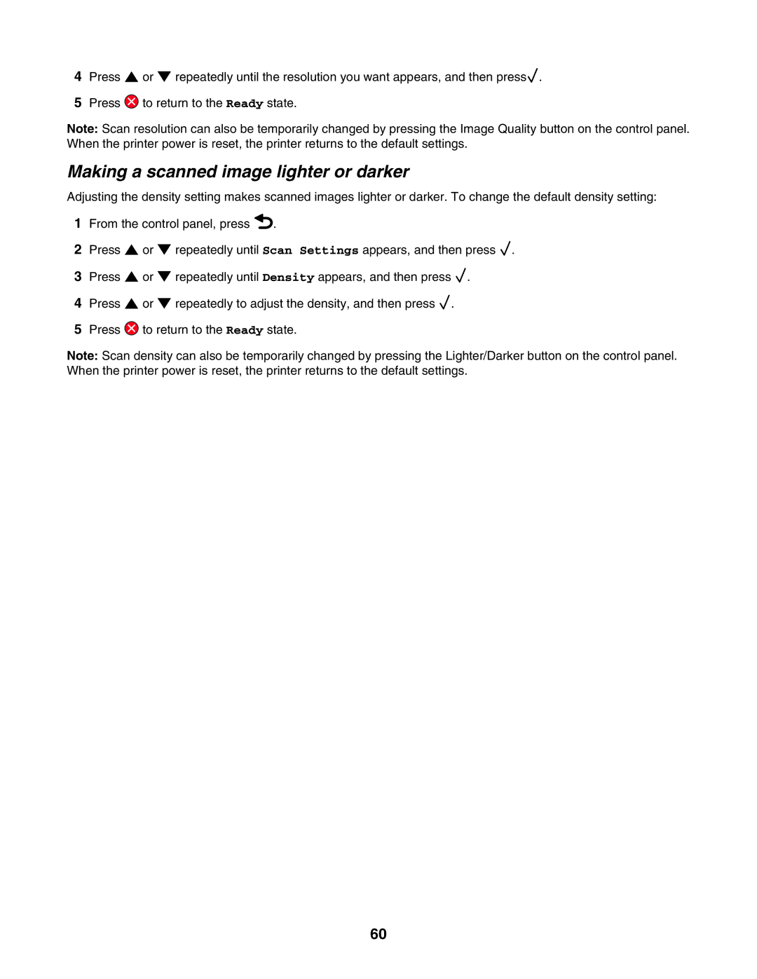 Lexmark X500n, X502N manual Making a scanned image lighter or darker 