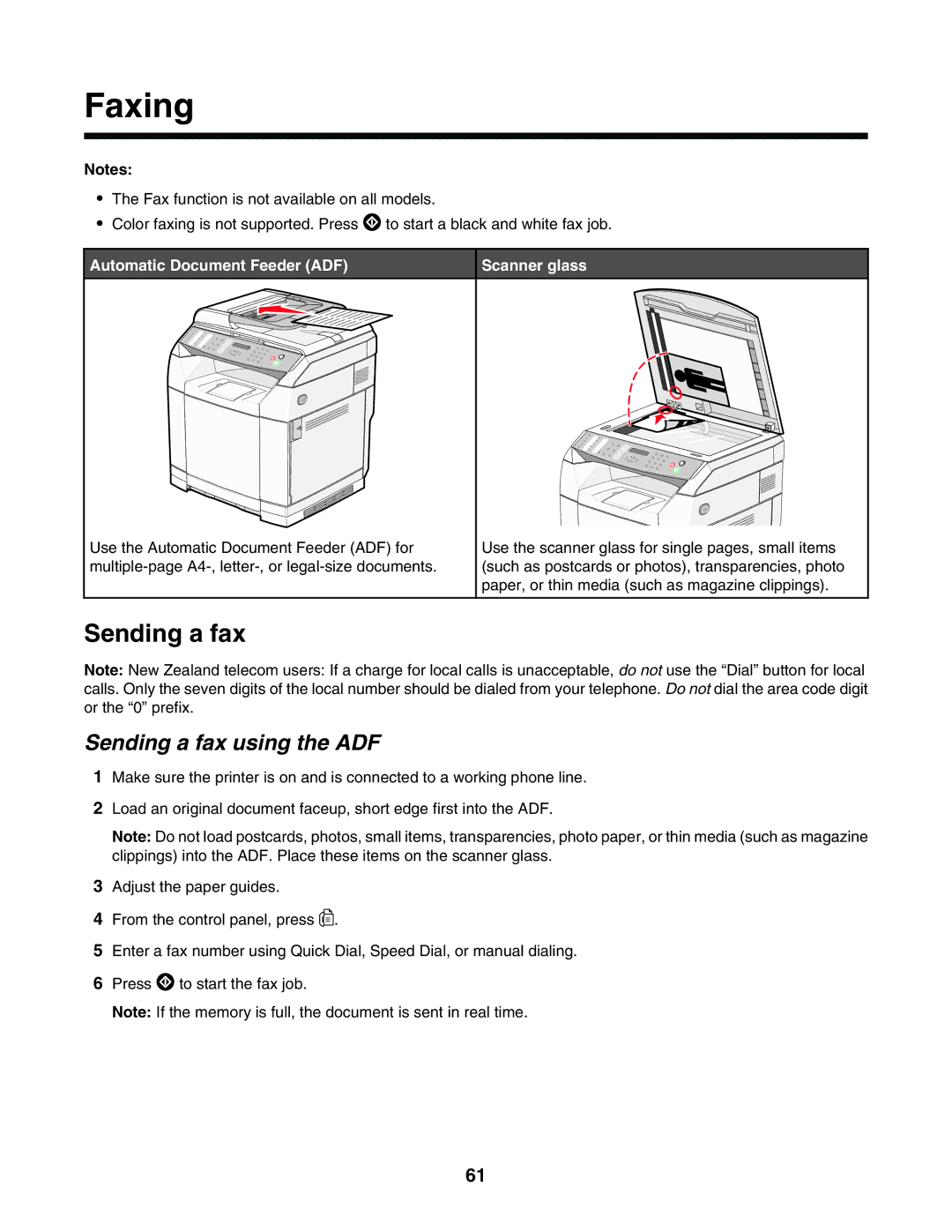 Lexmark X502N, X500n manual Faxing, Sending a fax using the ADF 