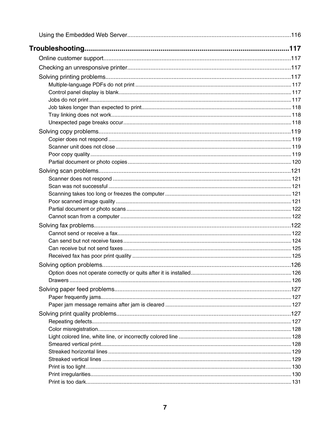 Lexmark X502N, X500n manual 117, Troubleshooting 