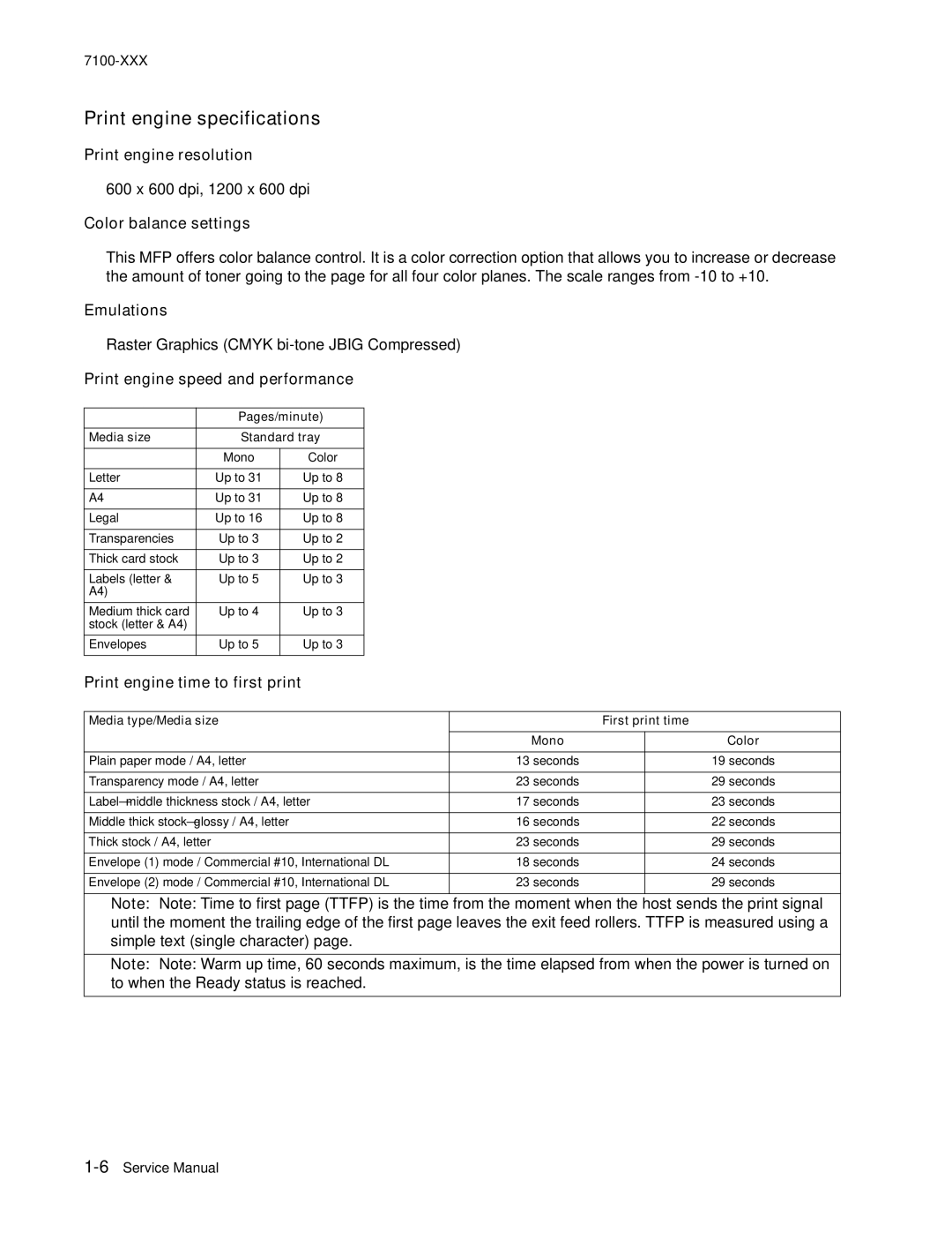 Lexmark X500n manual Print engine specifications 