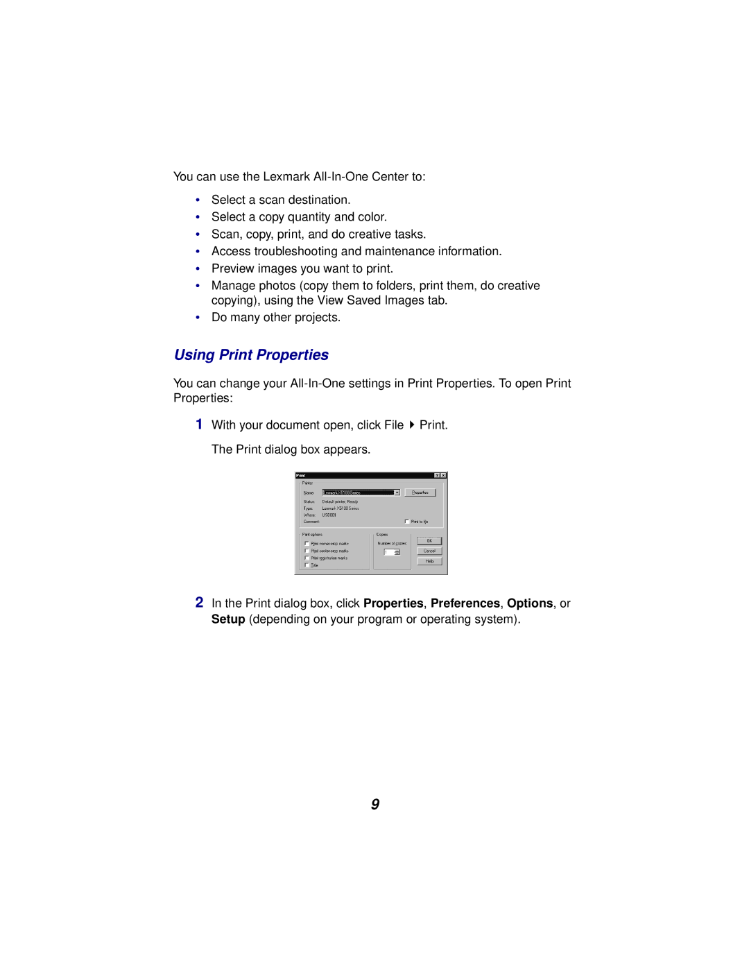 Lexmark x5100 manual Using Print Properties 