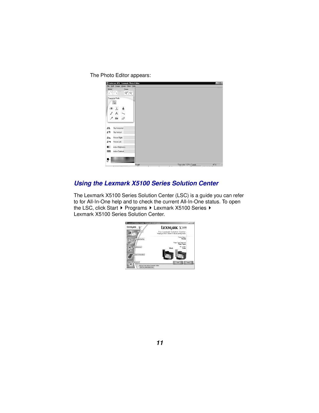 Lexmark x5100 manual Using the Lexmark X5100 Series Solution Center 