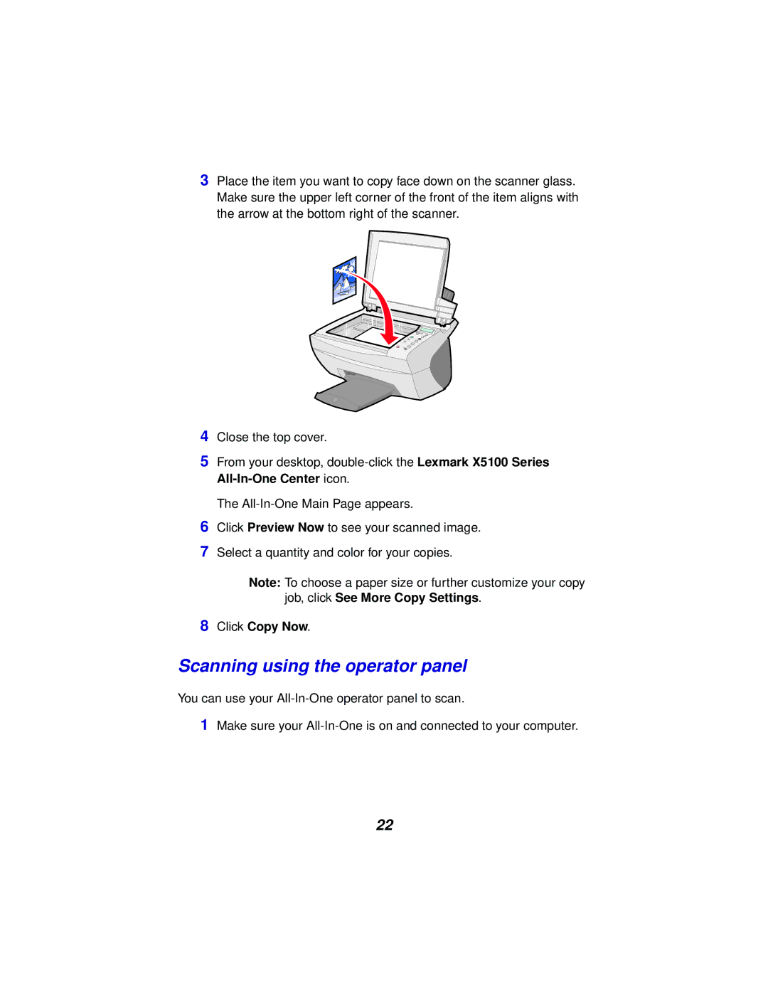 Lexmark x5100 manual Scanning using the operator panel 