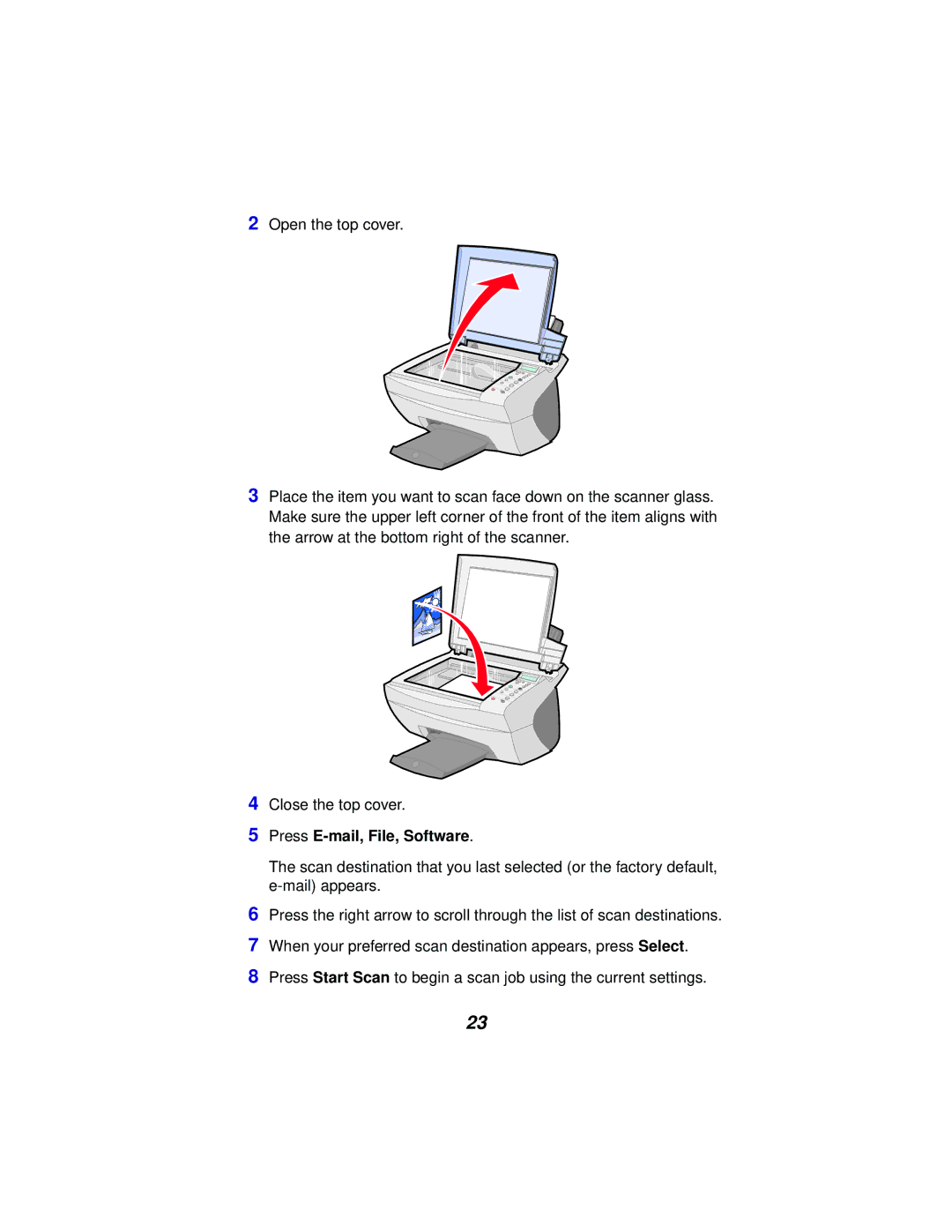 Lexmark x5100 manual Press E-mail, File, Software 