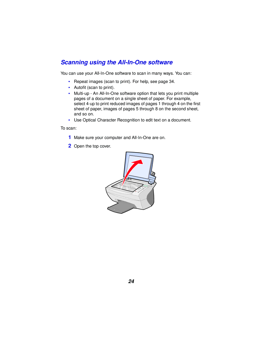 Lexmark x5100 manual Scanning using the All-In-One software 