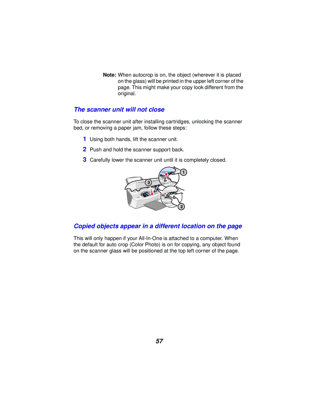 Lexmark x5100 manual Scanner unit will not close, Copied objects appear in a different location on 