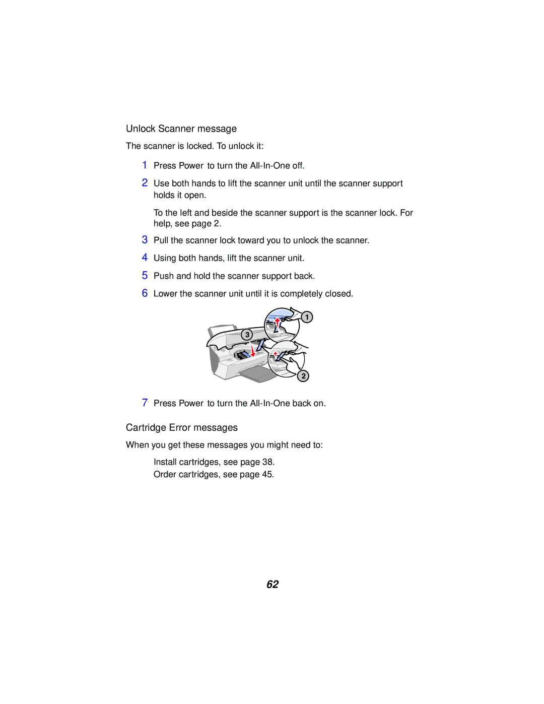 Lexmark x5100 manual Unlock Scanner message, Cartridge Error messages 