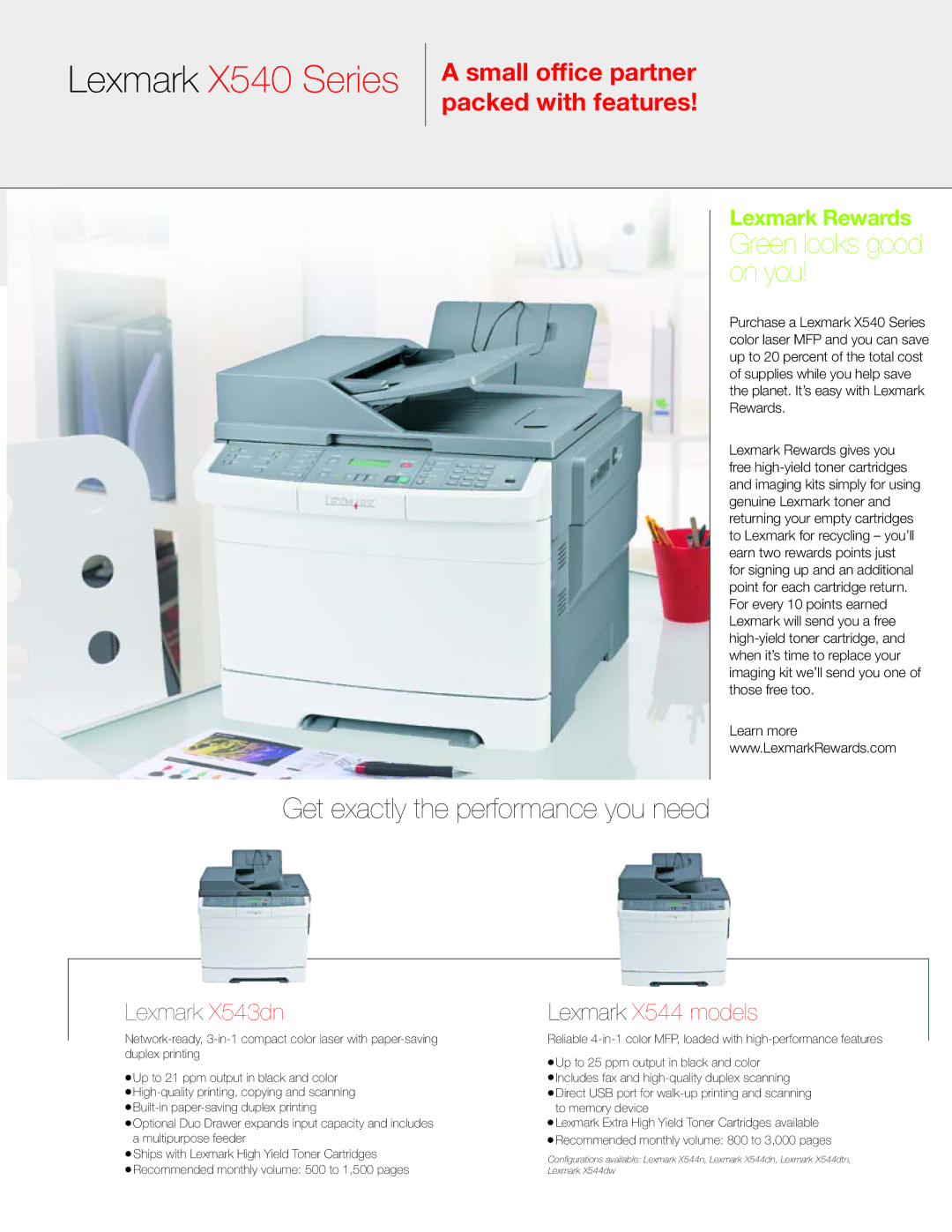 Lexmark X544 models manual Lexmark X540 Series, Get exactly the performance you need 