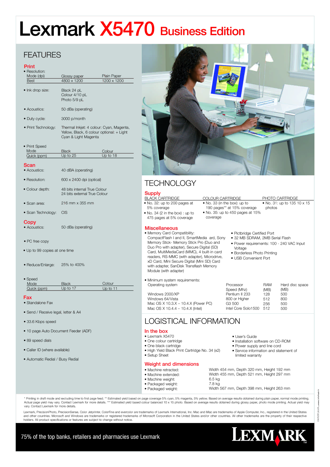 Lexmark X5470 warranty Features, Technology, Logistical Information 