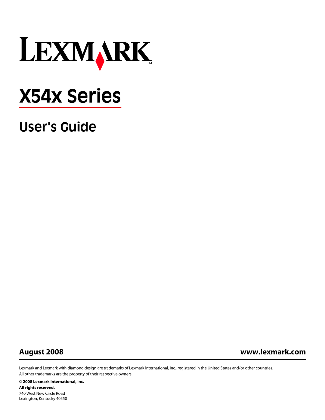 Lexmark 26C0230, X54x, 26C0231, X544DN manual Users Guide, August 