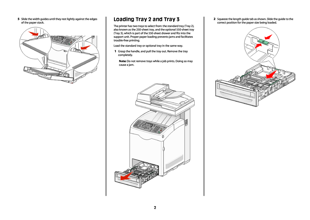 Lexmark x560 dimensions Loading Tray 2 and Tray 