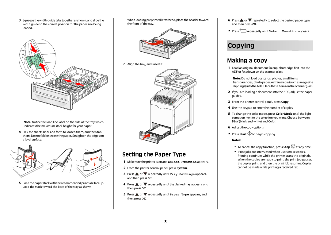 Lexmark x560 dimensions Copying, Setting the Paper Type, Making a copy 