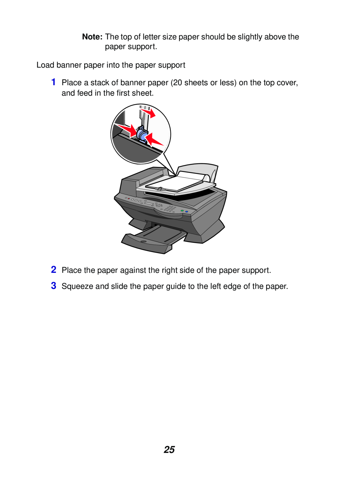 Lexmark X6100 manual Load banner paper into the paper support 