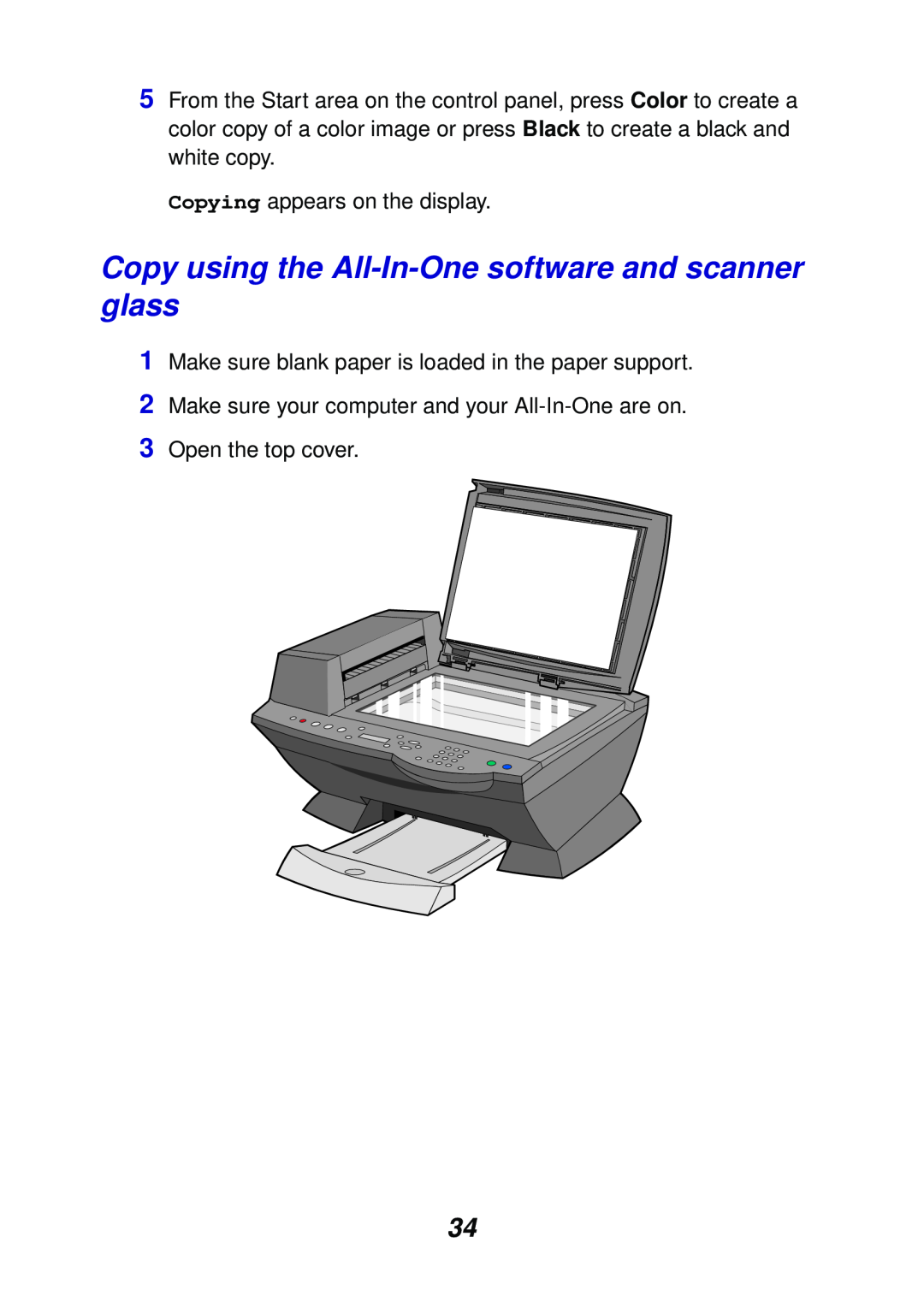 Lexmark X6100 manual Copying appears on the display, 3Open the top cover 