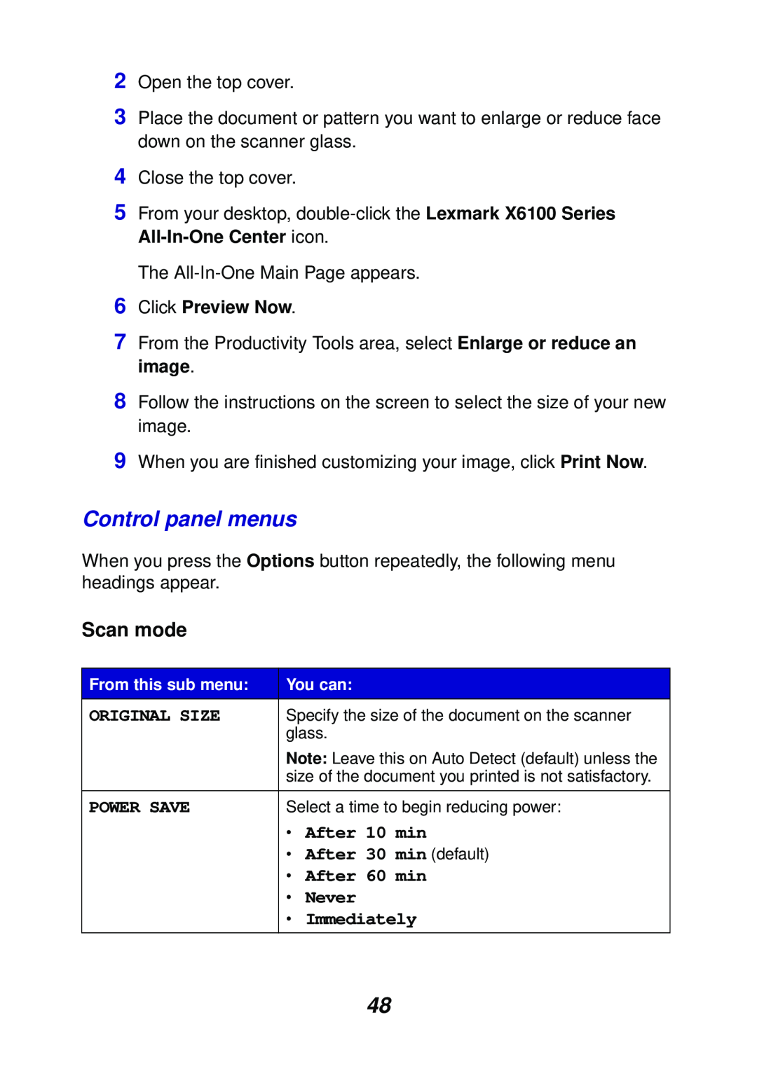 Lexmark X6100 manual Scan mode, From this sub menu, You can 