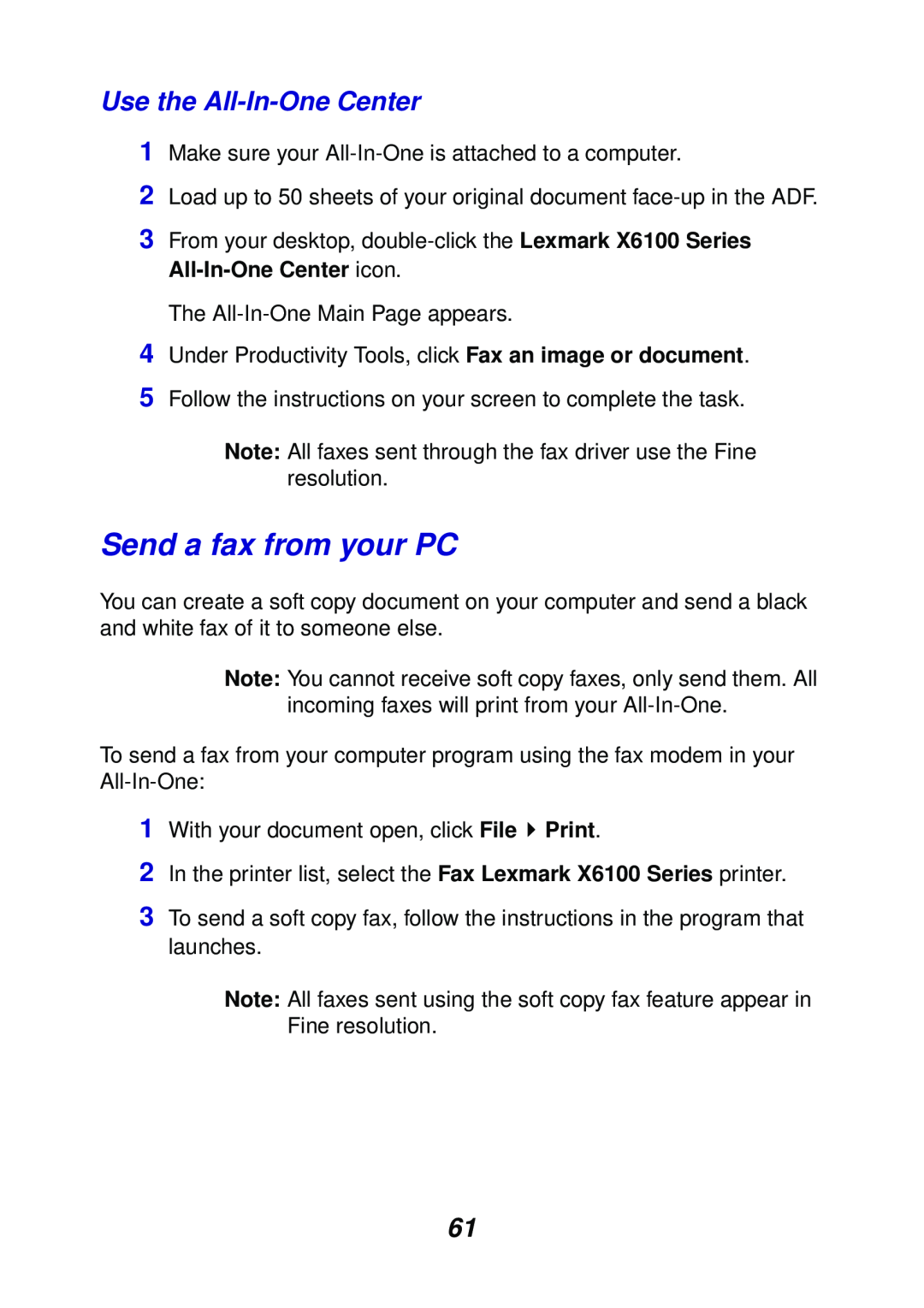Lexmark X6100 manual Send a fax from your PC, Use the All-In-OneCenter 