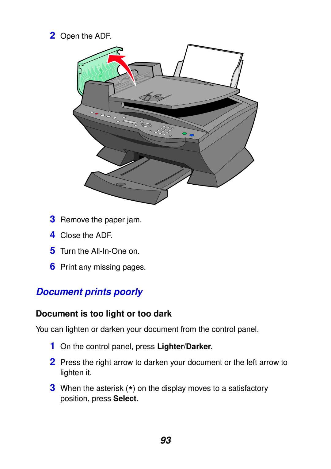 Lexmark X6100 manual Document prints poorly, Document is too light or too dark 
