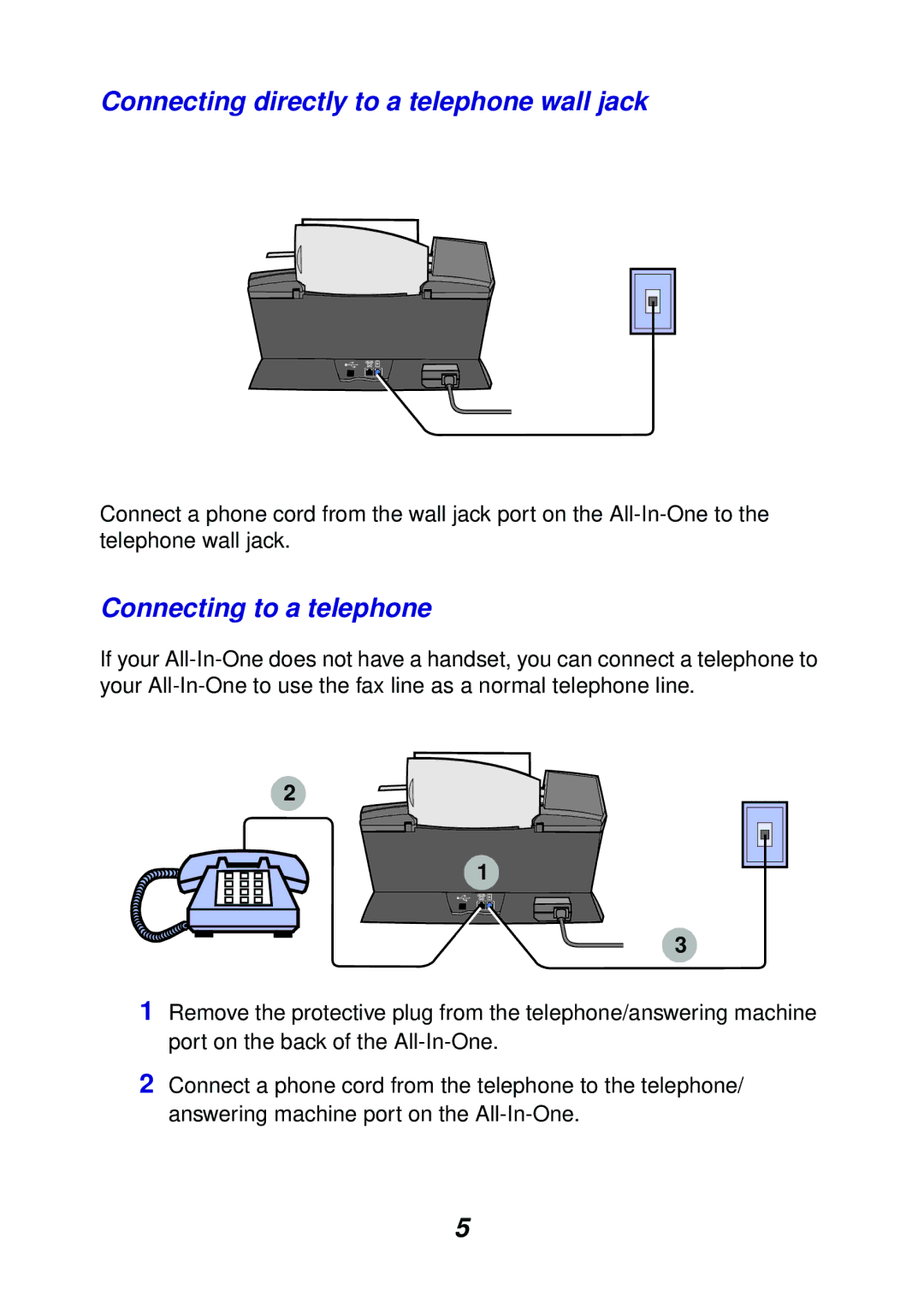 Lexmark X6100 manual Connecting directly to a telephone wall jack, Connecting to a telephone 