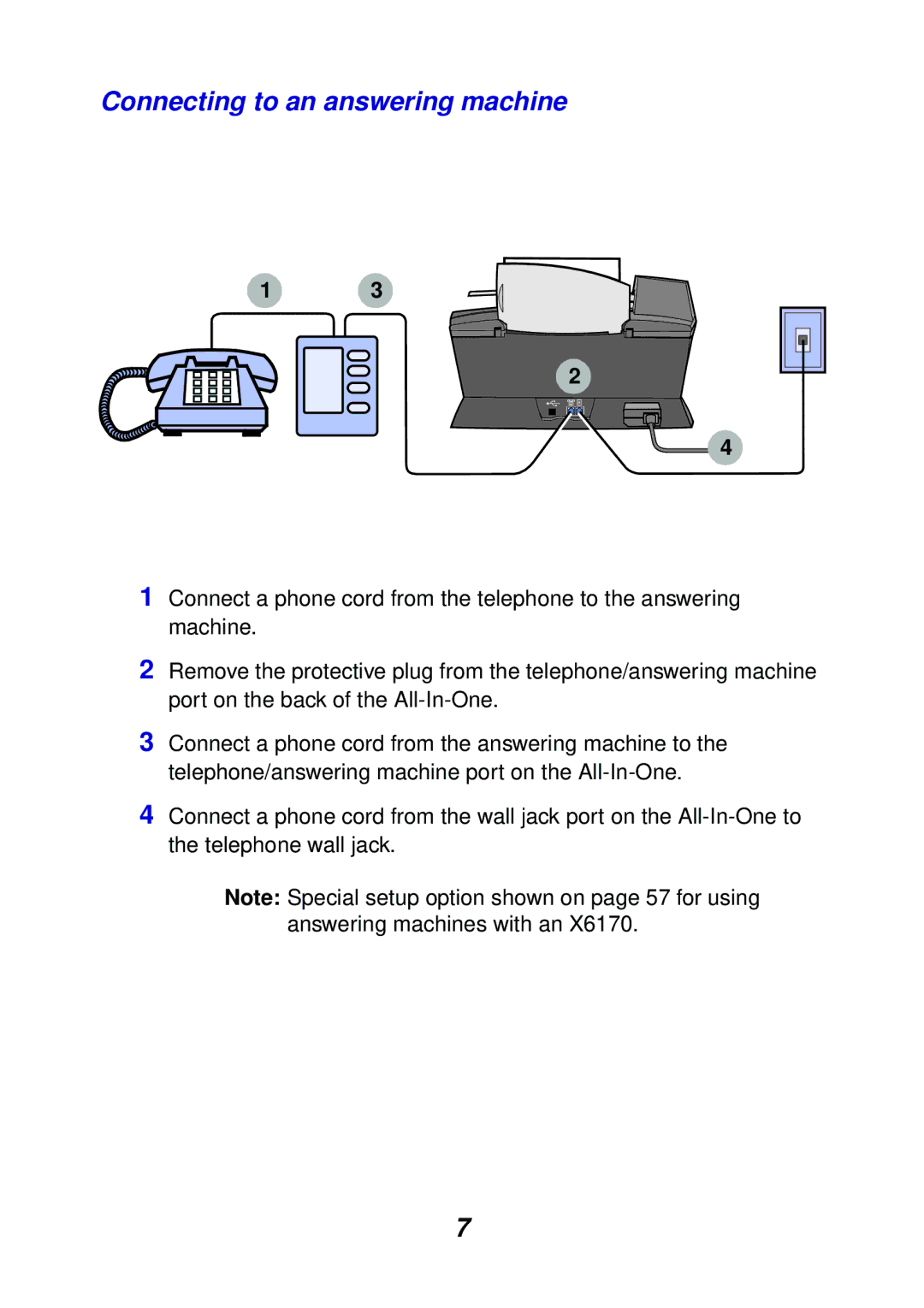 Lexmark X6100 manual Connecting to an answering machine 