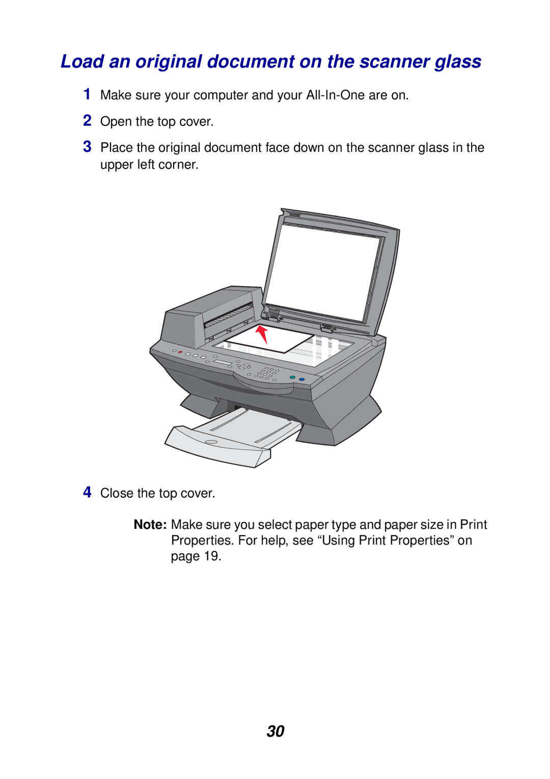 Lexmark X6100 manual Load an original document on the scanner glass 