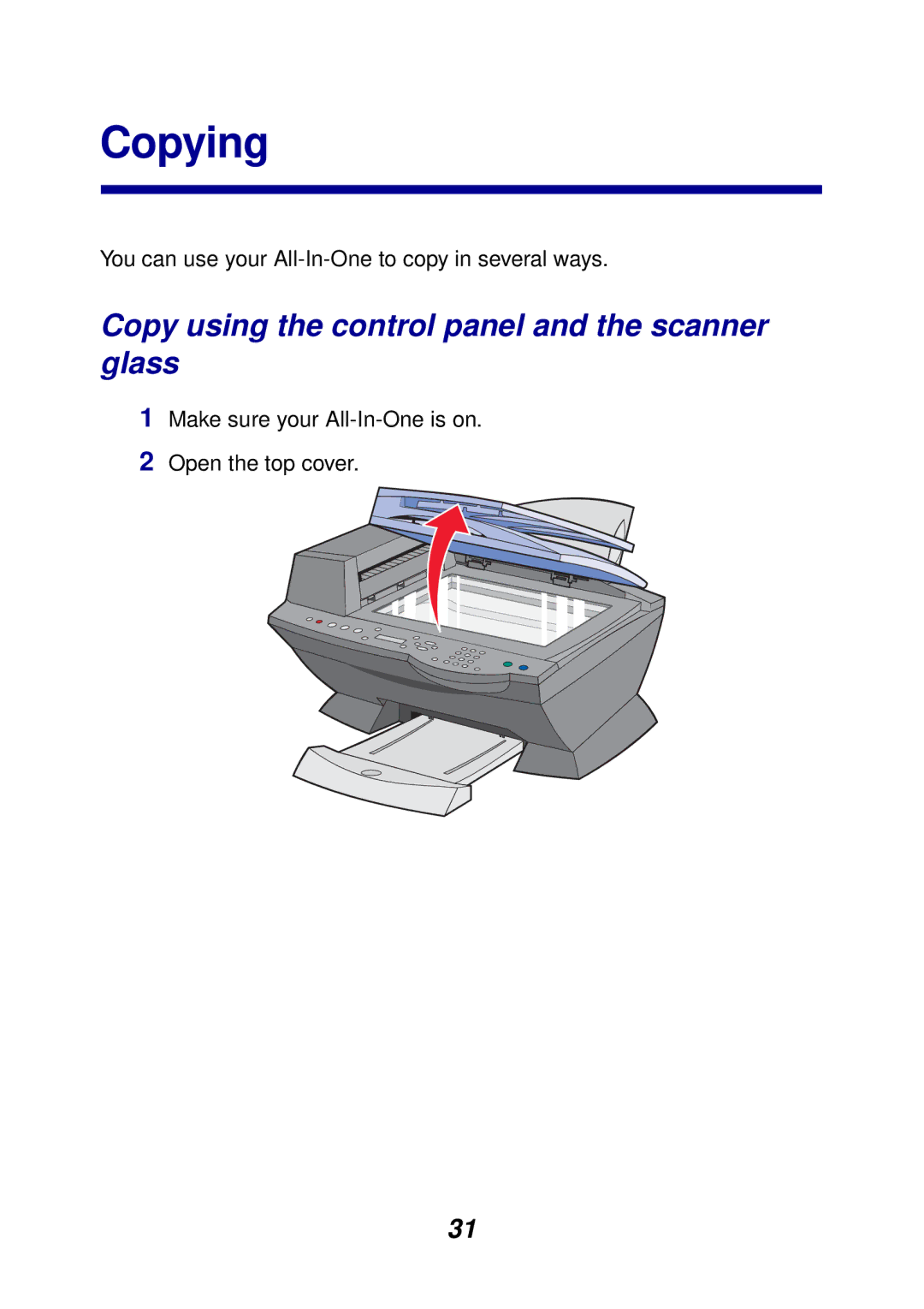 Lexmark X6100 manual Copying, Copy using the control panel and the scanner glass 