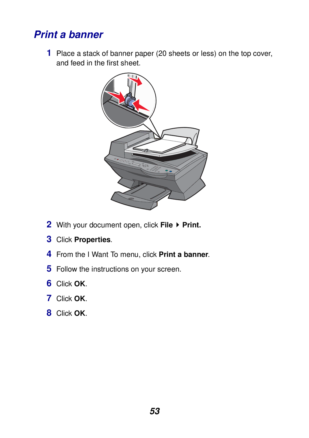 Lexmark X6100 manual Print a banner, Click Properties 