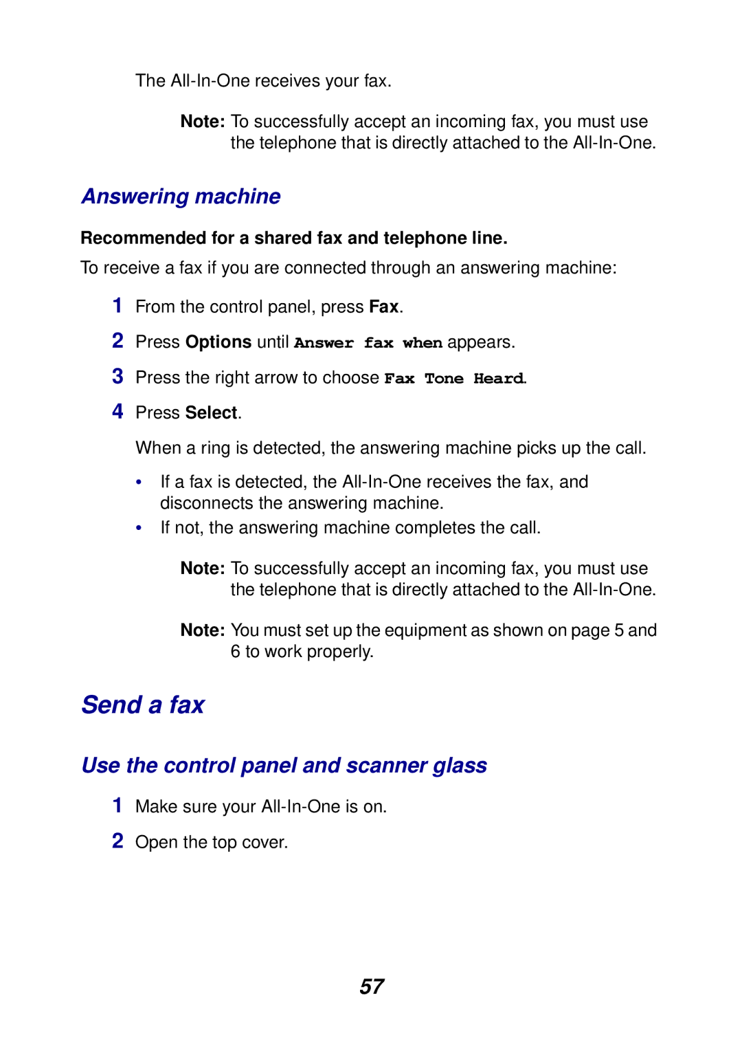 Lexmark X6100 manual Send a fax, Answering machine, Use the control panel and scanner glass 