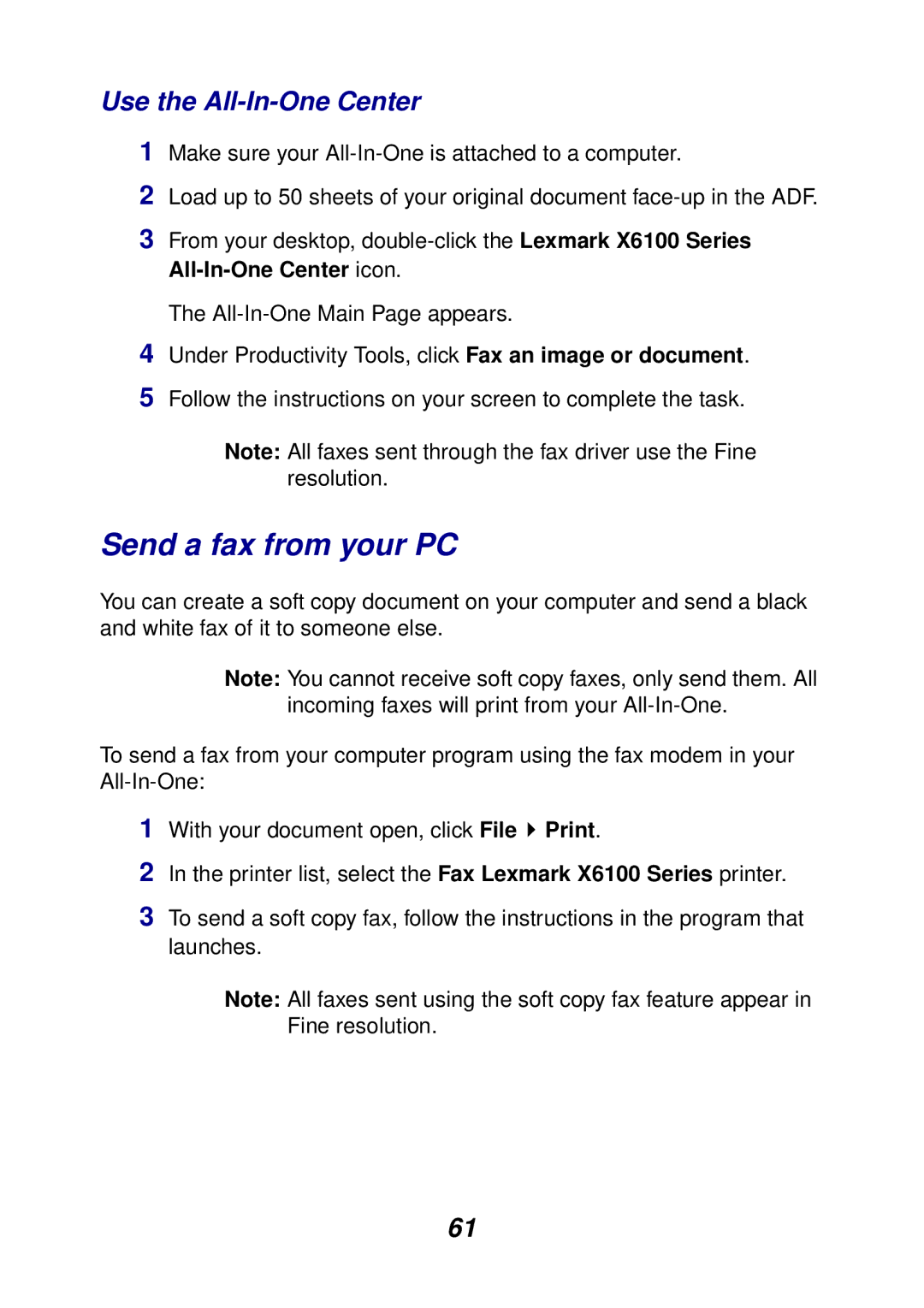 Lexmark X6100 manual Send a fax from your PC, Use the All-In-One Center 