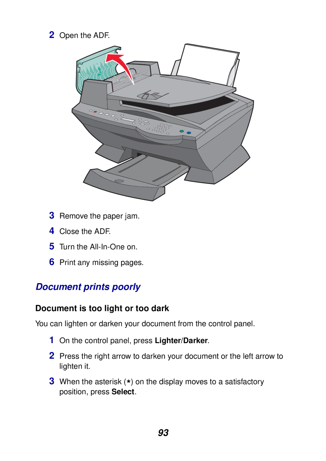 Lexmark X6100 manual Document prints poorly, Document is too light or too dark 