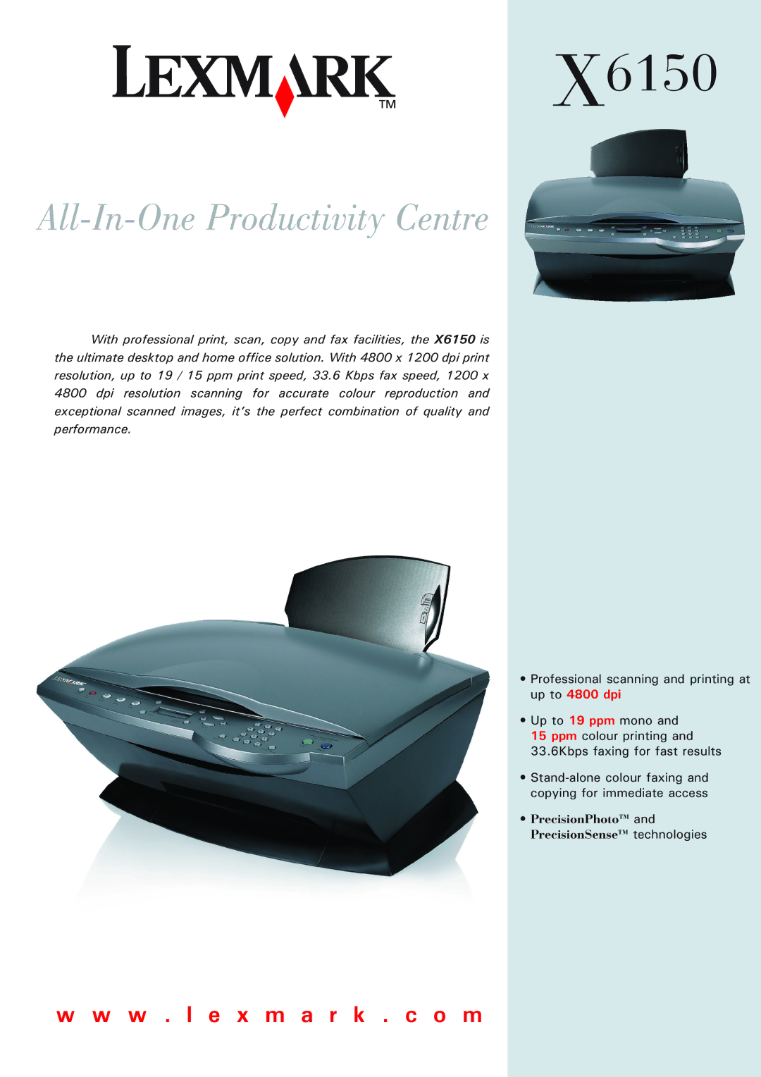 Lexmark X6150 manual All-In-One Productivity Centre 