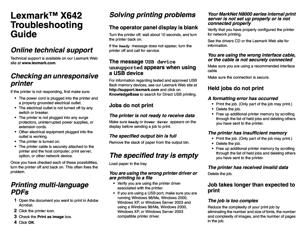 Lexmark X642 manual Understanding jam messages, and 201 Paper Jam Remove Cartridge, Lexmark Clearing Jams Guide 