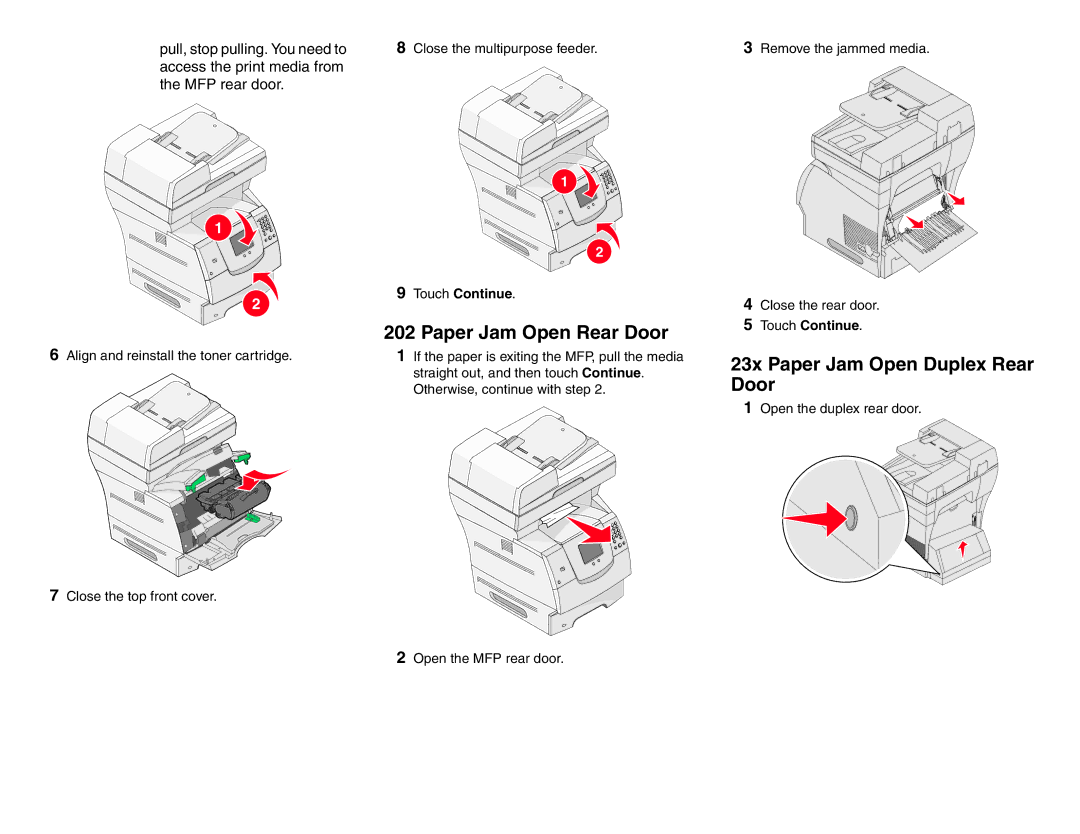 Lexmark X642 manual Paper Jam Open Rear Door, 23x Paper Jam Open Duplex Rear Door 