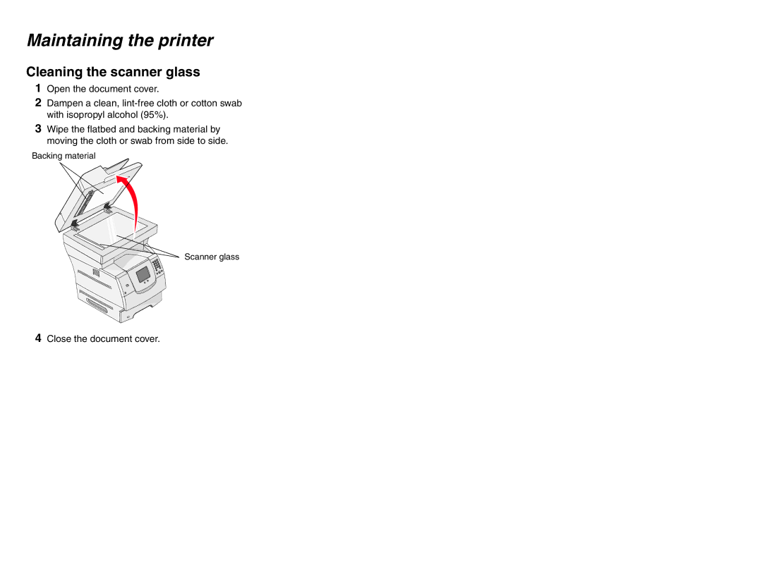 Lexmark X642 manual Maintaining the printer, Cleaning the scanner glass 