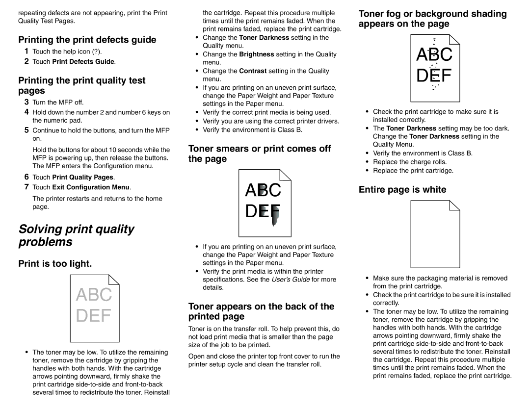 Lexmark X642 manual Solving print quality problems 