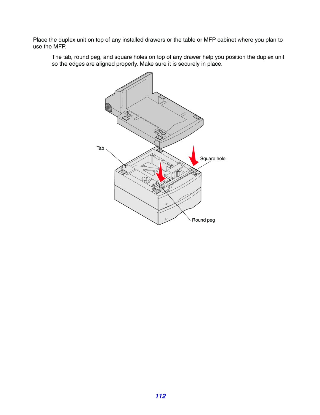 Lexmark X642e manual Tab Square hole Round peg 