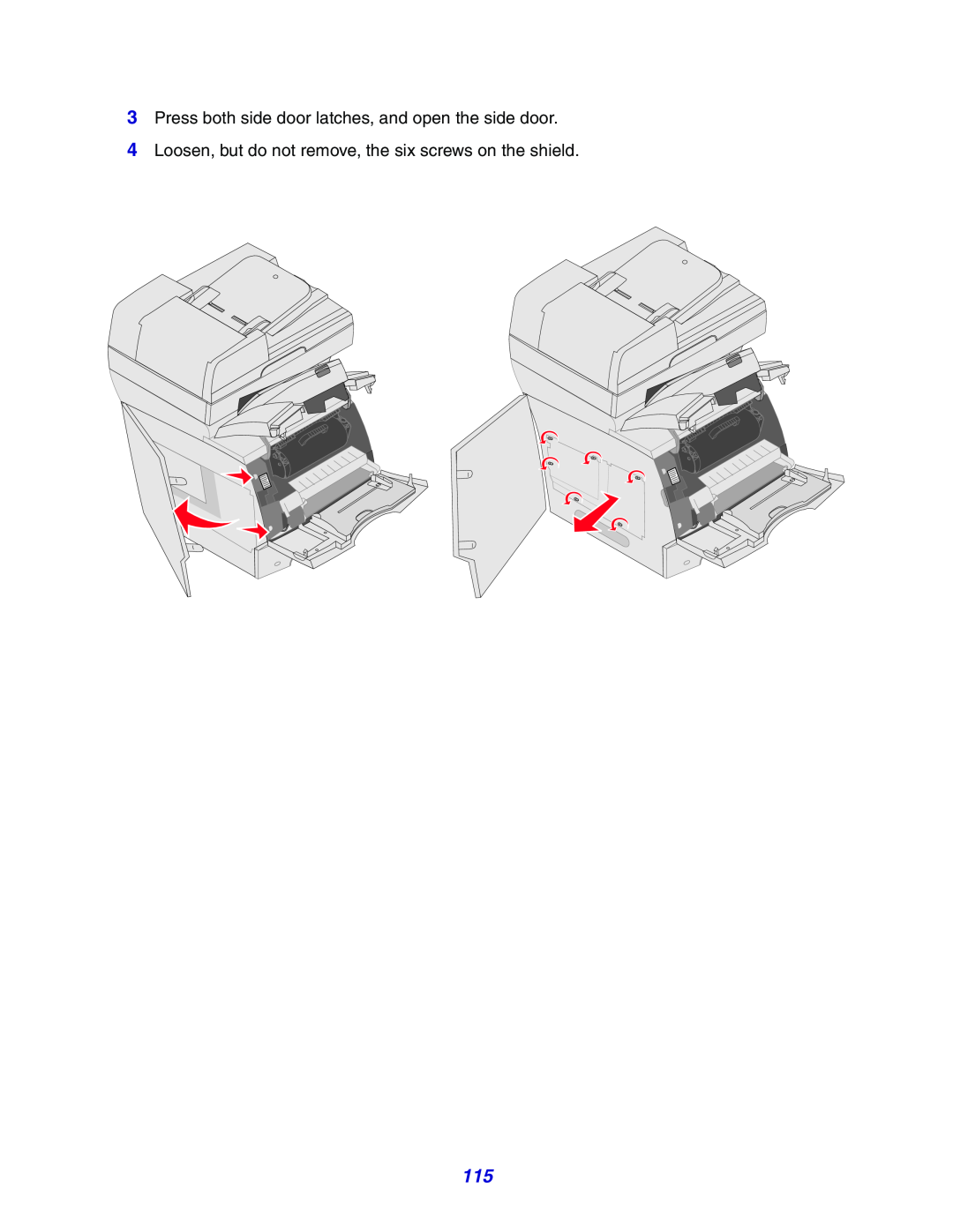 Lexmark X642e manual Press both side door latches, and open the side door 