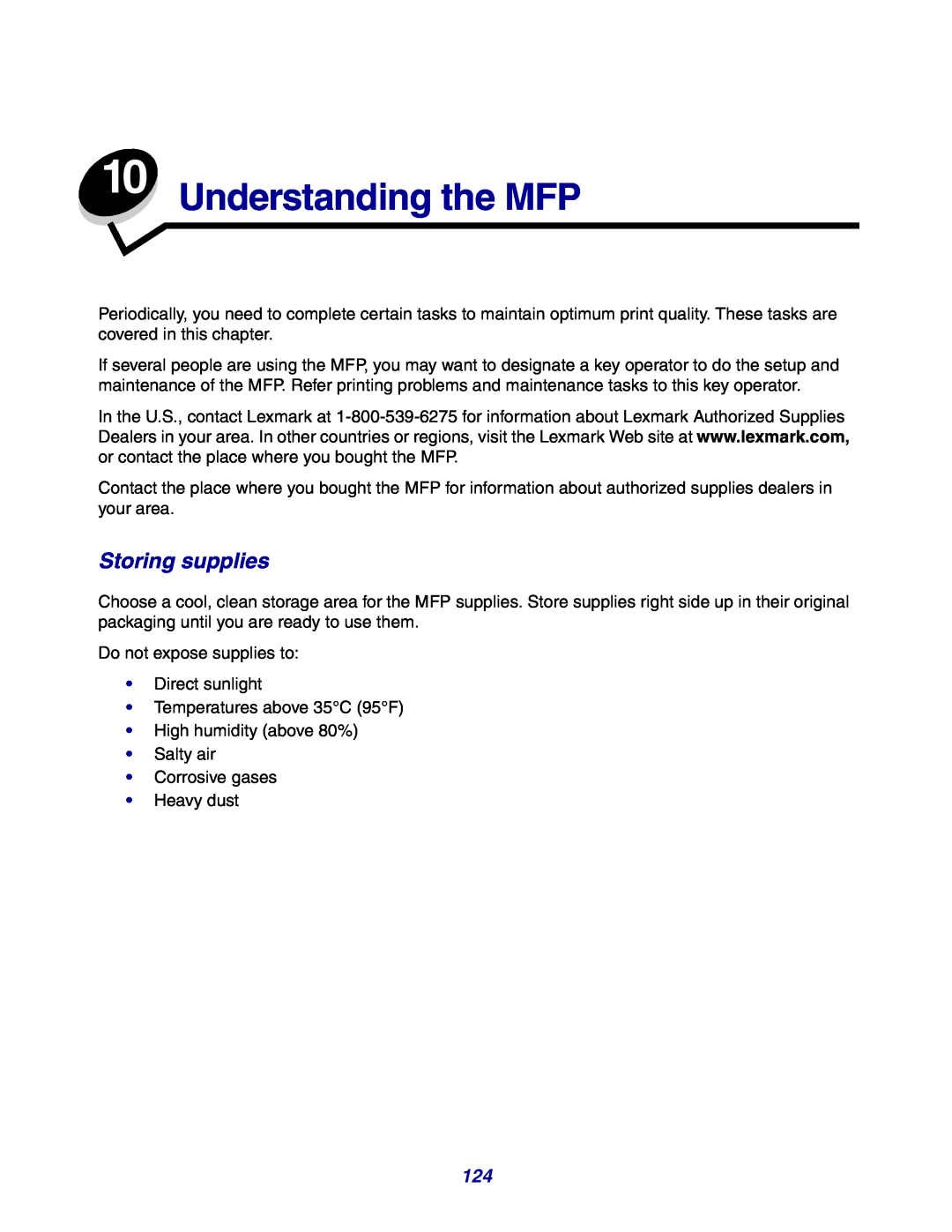 Lexmark X642e manual Understanding the MFP, Storing supplies 
