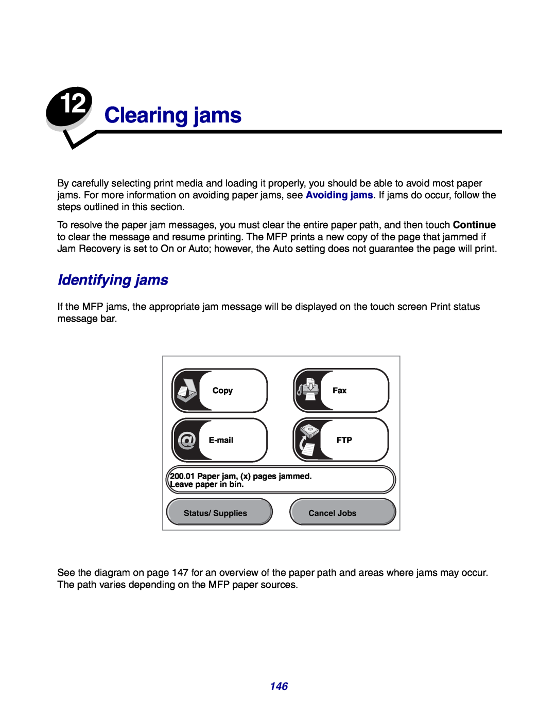 Lexmark X642e manual Clearing jams, Identifying jams 