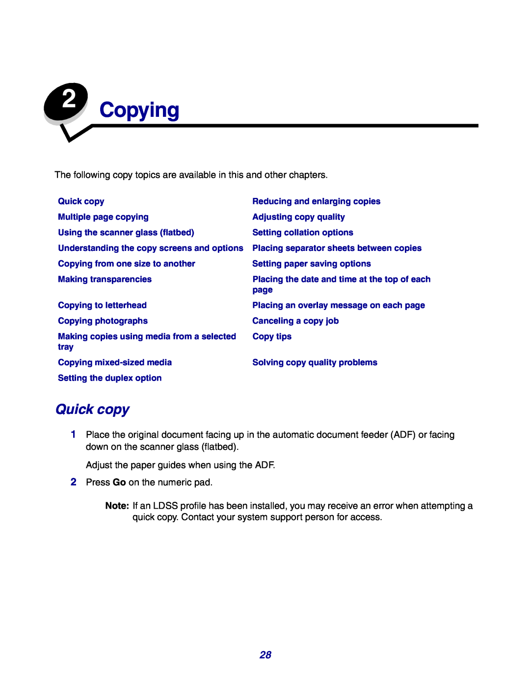 Lexmark X642e manual Copying, Quick copy 