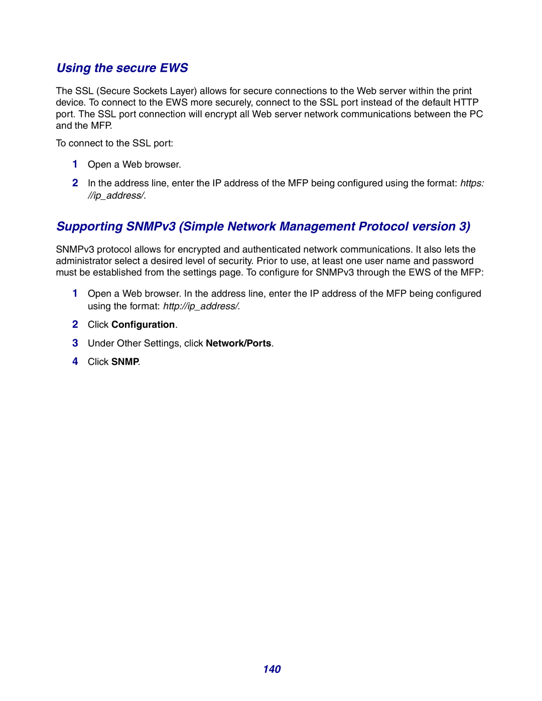 Lexmark X642e manual Using the secure EWS, 140 