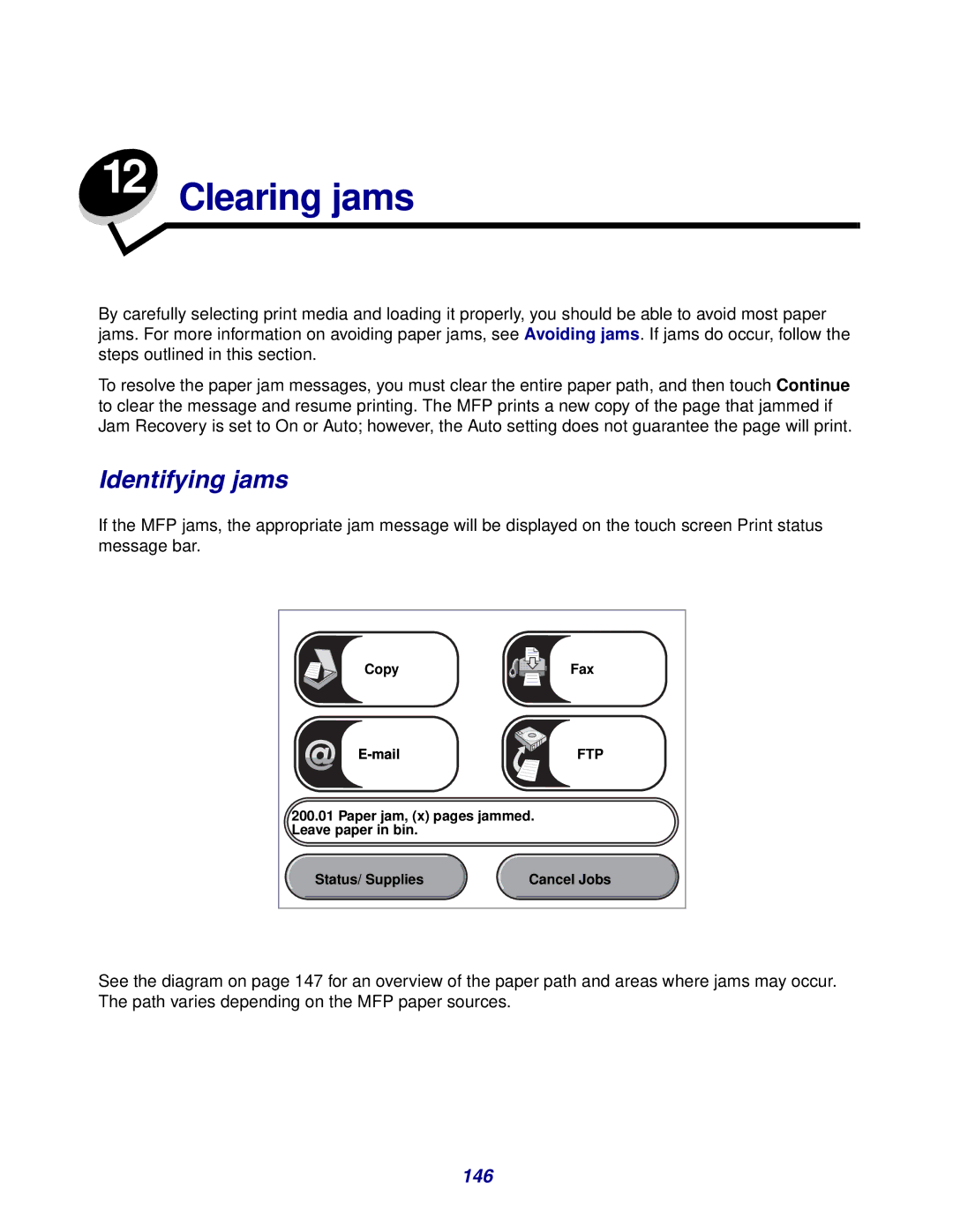 Lexmark X642e manual Identifying jams, 146 