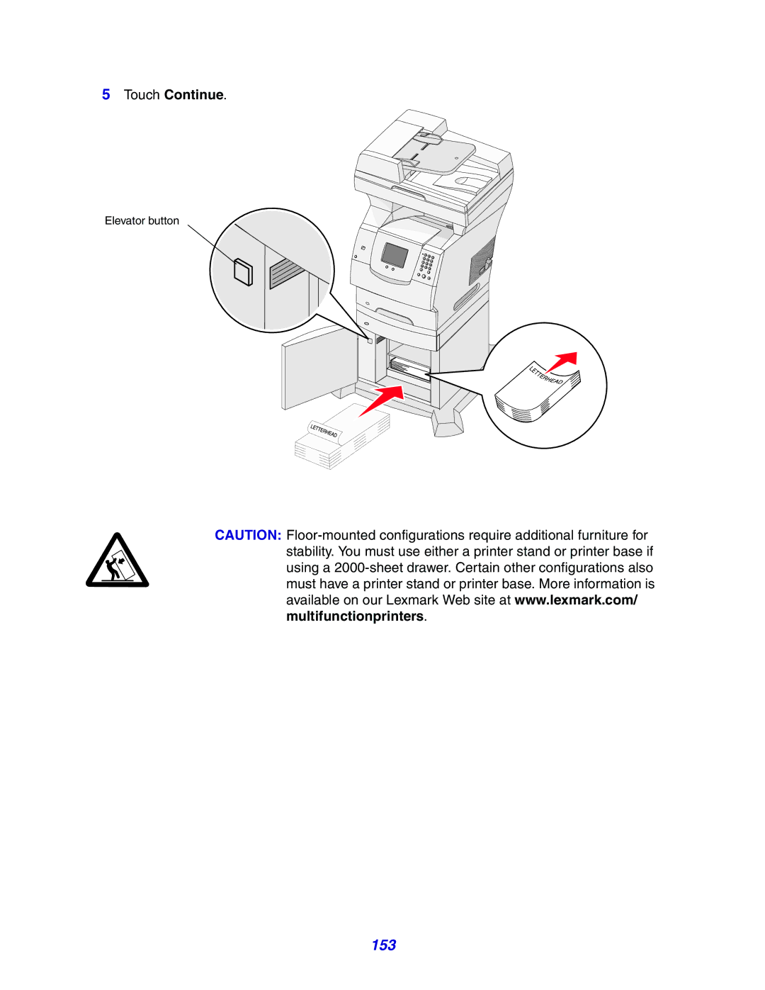 Lexmark X642e manual 153, Touch Continue 