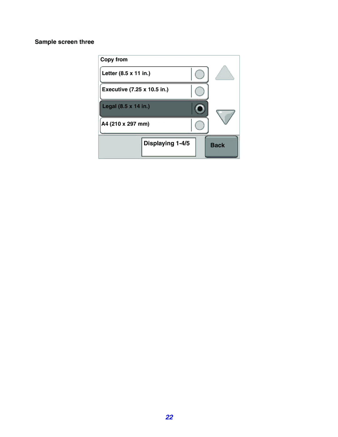 Lexmark X642e manual Sample screen three, Displaying 1-4/5 