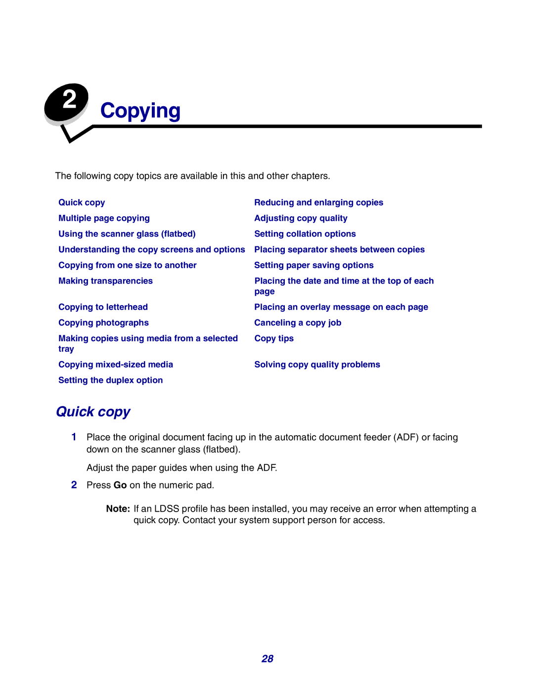 Lexmark X642e manual Copying, Quick copy 