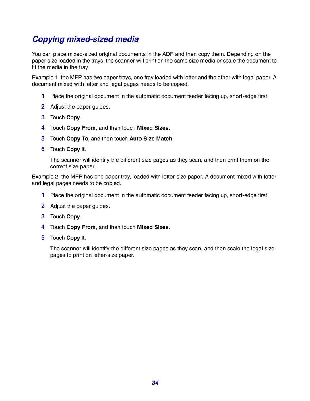 Lexmark X642e manual Copying mixed-sized media 