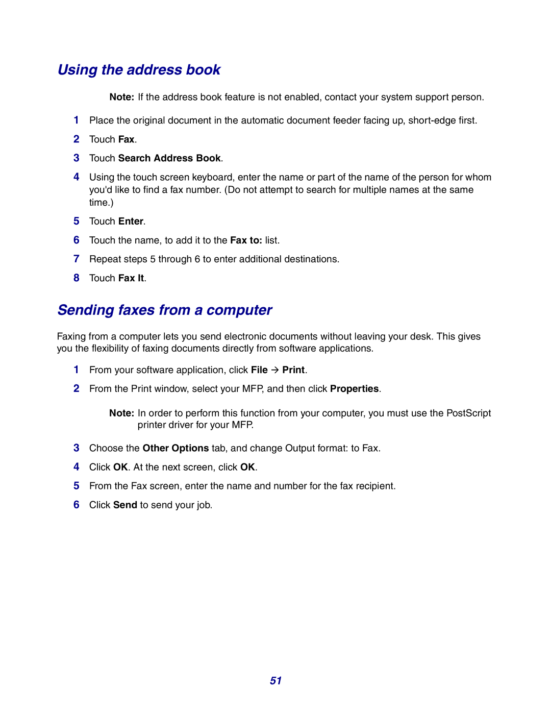 Lexmark X642e manual Sending faxes from a computer 