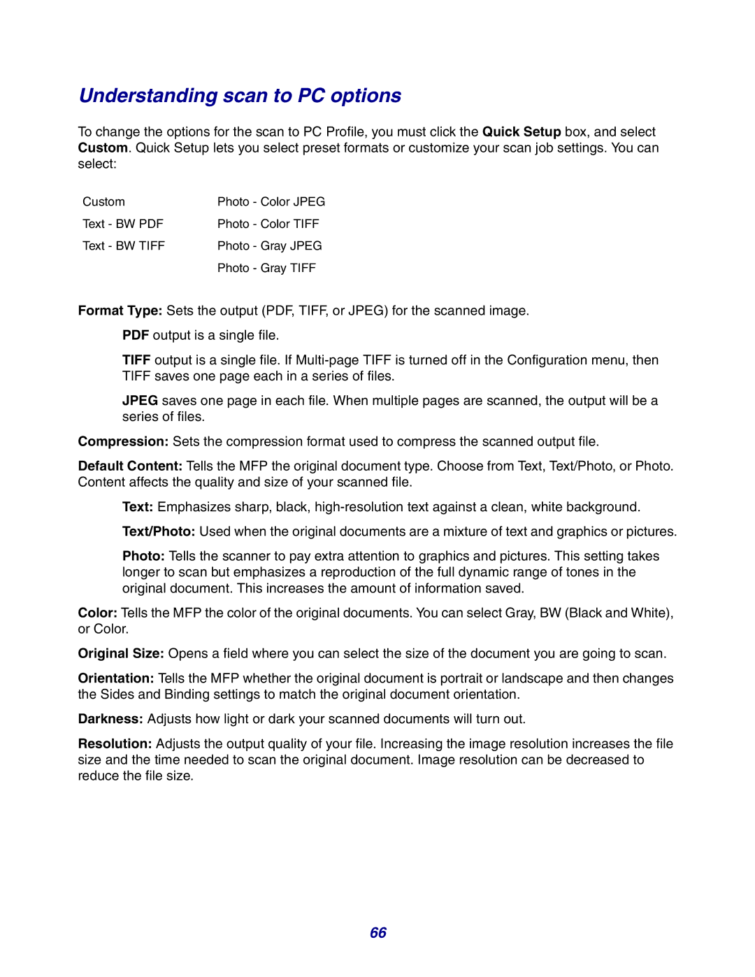 Lexmark X642e manual Understanding scan to PC options 