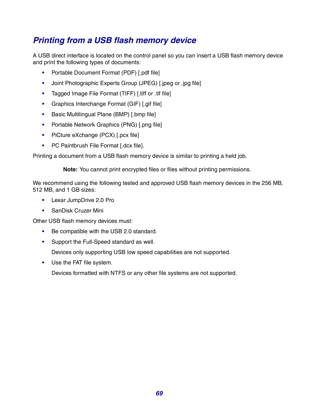 Lexmark X642e manual Printing from a USB flash memory device 