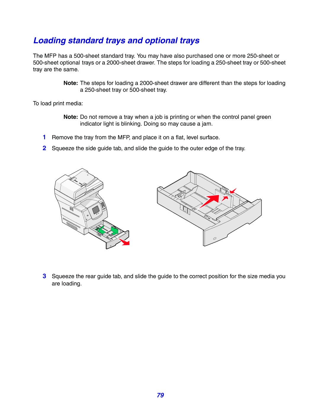 Lexmark X642e manual Loading standard trays and optional trays 